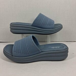 Clarks Cloudsteppers Drift Twist Light Blue Platform Slide Sandals Womens 7.5 W